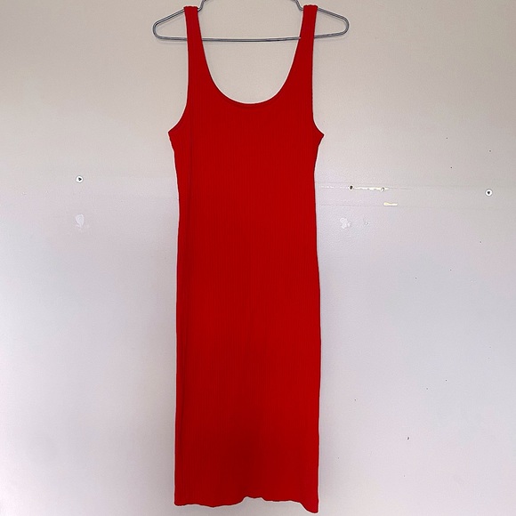 Wilfred Free | Aritzia Red Ribbed Murdock Midi Dress Size Medium - Picture 6 of 6